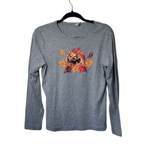 White Stag Womens Top Gray Halloween‎ Pumpkin Long Sleeve Shirt Medium Teacher
